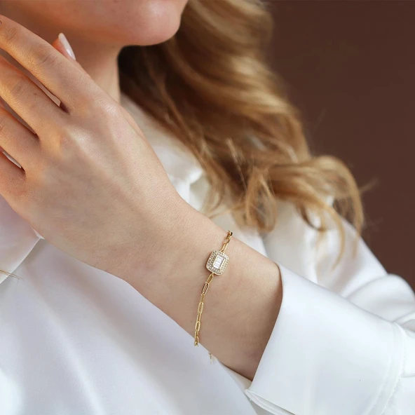Baget Model Gold Kaplama Trend Gümüş Bileklik ürün görseli 1