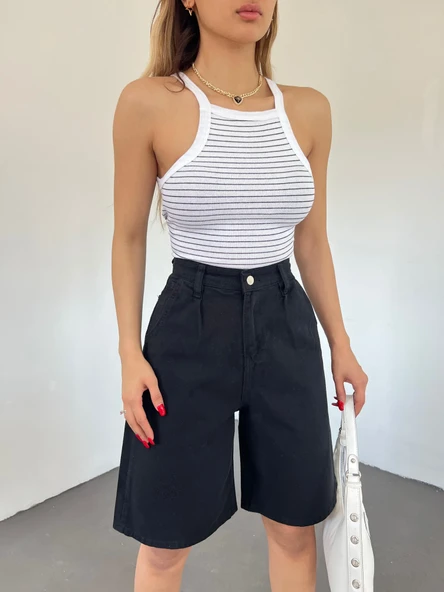 Çift Cepli Bermuda Denim Şort - Resim 2