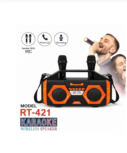 Çift Mikrofonlu Karaoke Büyük Boy Bluethoot Radyo Müzik Çalar ürün görseli 1