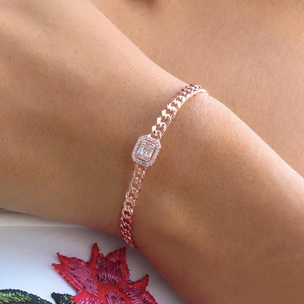 Rose Kaplama Zincirli Baget Taş Bileklik ürün görseli 1
