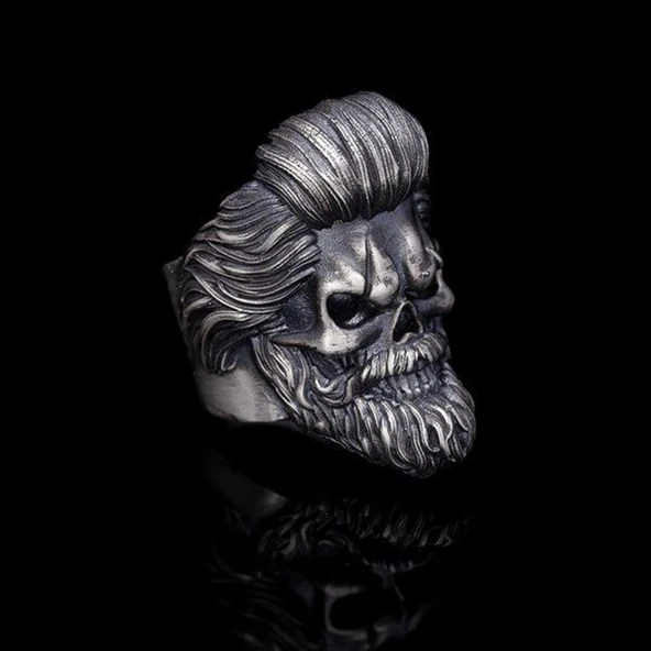 3D Gothic Model Oksitli Gümüş Erkek Yüzük - Resim 2