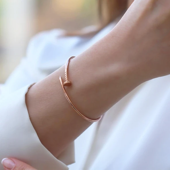 Çivi Rose Gold Gümüş  Kelepçe ürün görseli 1