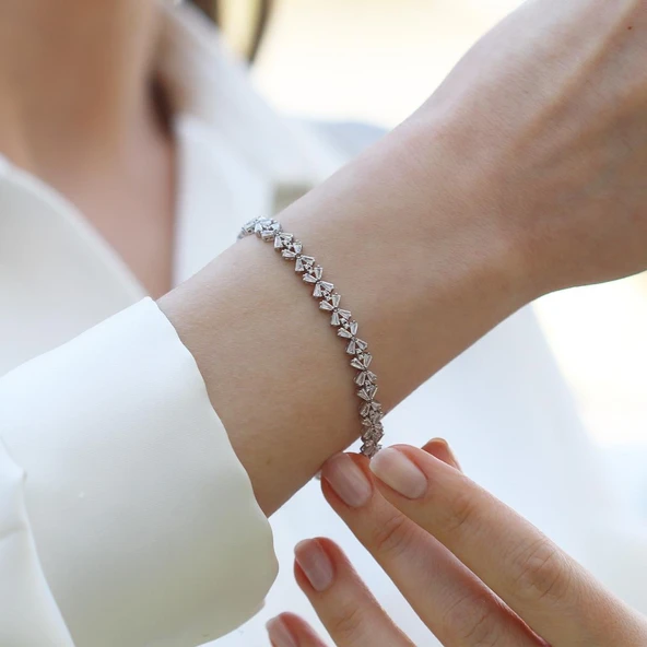 Başak Çiçek Modeli Starlight Diamond Gümüş Bileklik - Resim 3