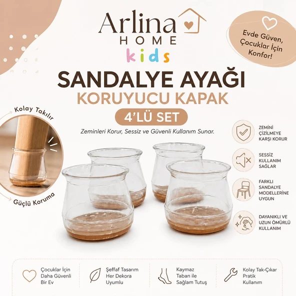 Masa Sandalye Ayak Koruyucu Silikon 4 Lü Şeffaf ürün görseli 1