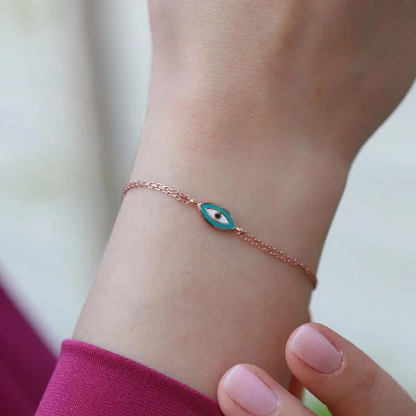 Mine İşli Göz Model Çift Zincirli Rose Gold Kaplama Gümüş Bileklik ürün görseli 1