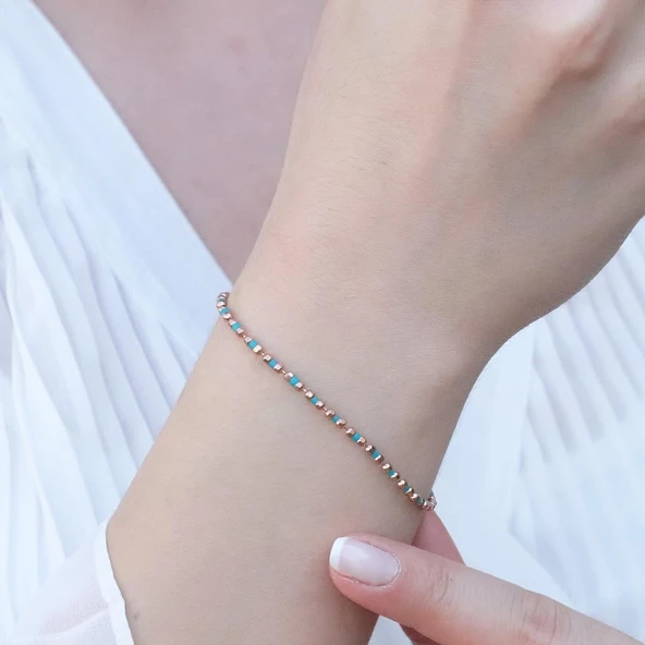 Rose Gold Kaplama Firüze Taşlı Dorika Bileklik ürün görseli 1