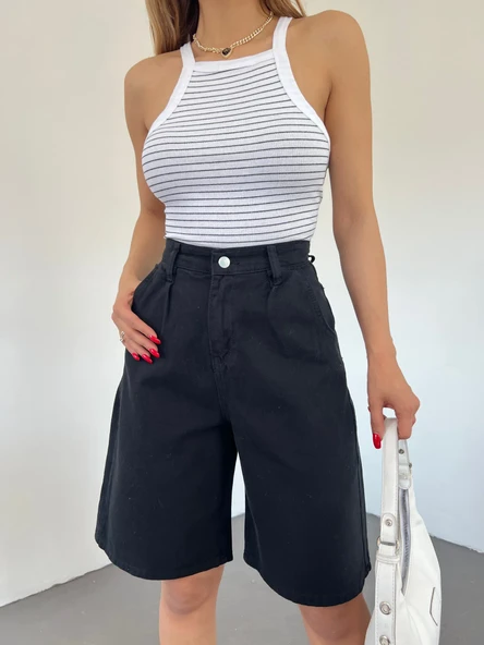 Çift Cepli Bermuda Denim Şort - Resim 5