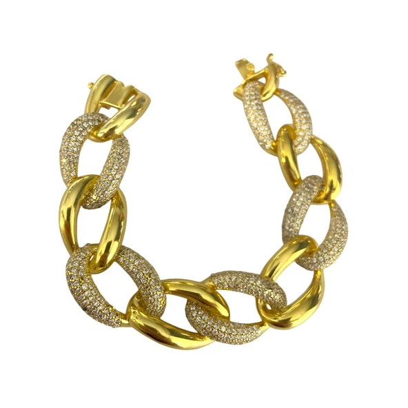 Gurmet Modeli Kaburga Gold Gümüş Bileklik - Resim 4