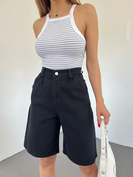 Çift Cepli Bermuda Denim Şort - Resim 4