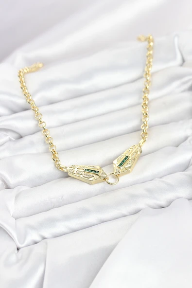 Pirinç Gold Renk Zirkon Taşlı Serenay Kolye ürün görseli 1