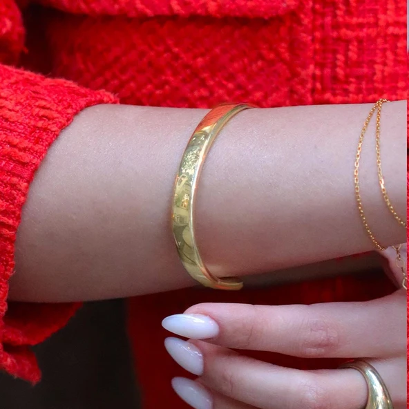 Düz 8mm Gold Gümüş Kelepçe - Resim 3