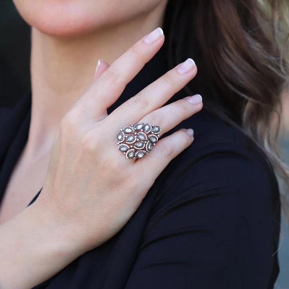 Damla Elmas Montür Modeli Rose Gold Gümüş Yüzük ürün görseli 1