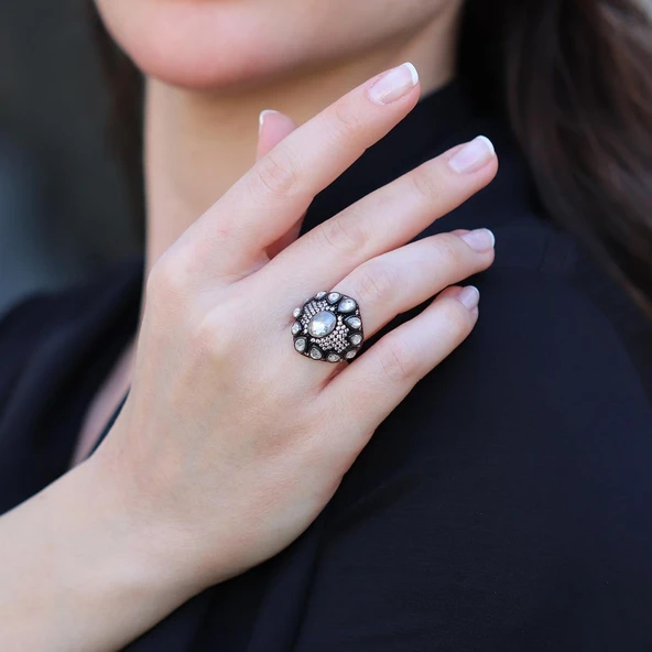 Elmas Montür Damla Modeli Rose Gold Gümüş Yüzük ürün görseli 1