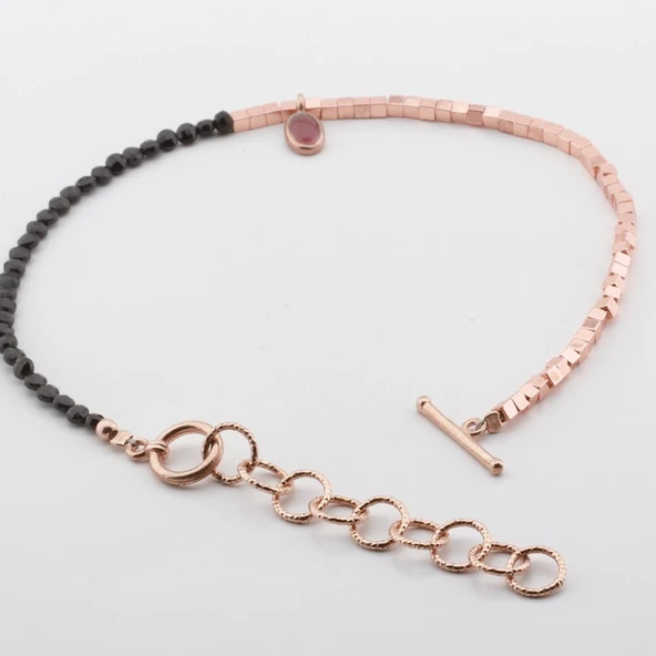 Pembe Kuvars Taşlı Oval Rose Gold Halhal - Resim 2