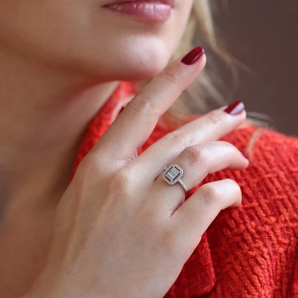 Baget Kesim Oval Starlight Diamond Gümüş Yüzük ürün görseli 1