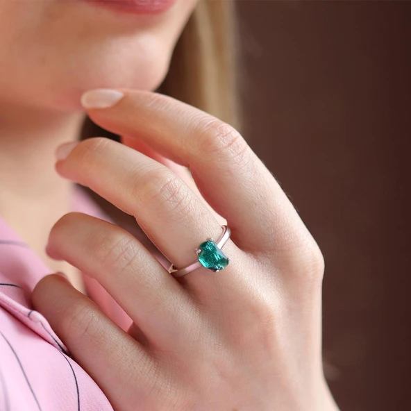Paraiba Taşlı Half Moon Gümüş Yüzük ürün görseli 1