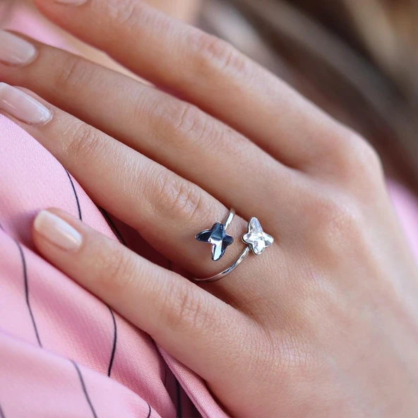 Swarovski Taşlı Renkli Kelebek Gümüş Yüzük ürün görseli 1