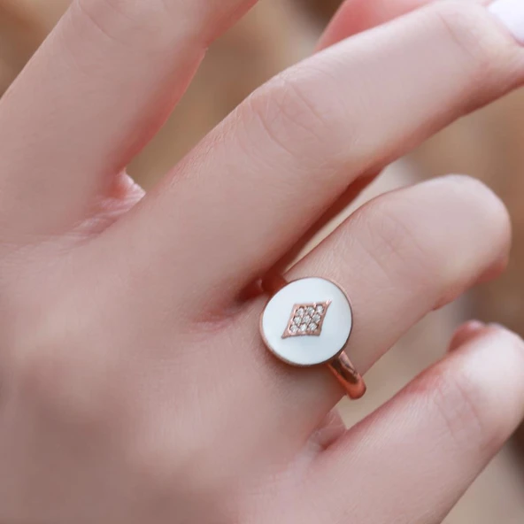 Mine İşli Rose Gold Kaplama Ayarlanabilir Gümüş Yüzük ürün görseli 1