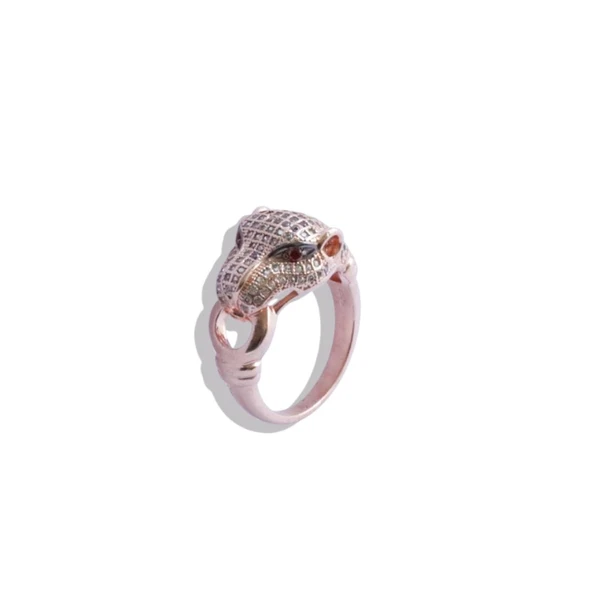 Kaplan Başlı Rose Gold Gümüş Yüzük - Resim 3