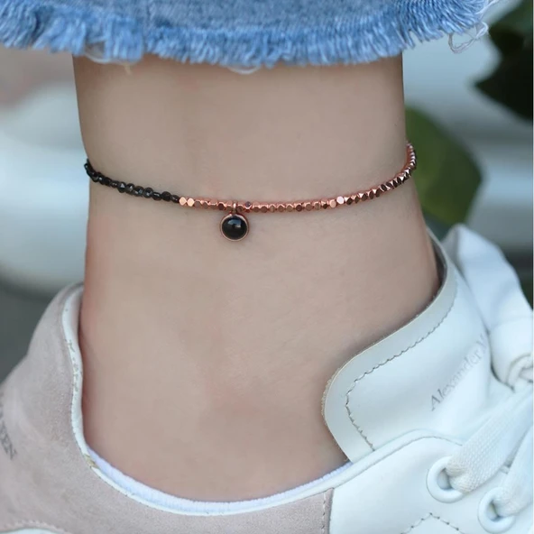 Oniks Taşlı Rose Gold Halhal ürün görseli 1