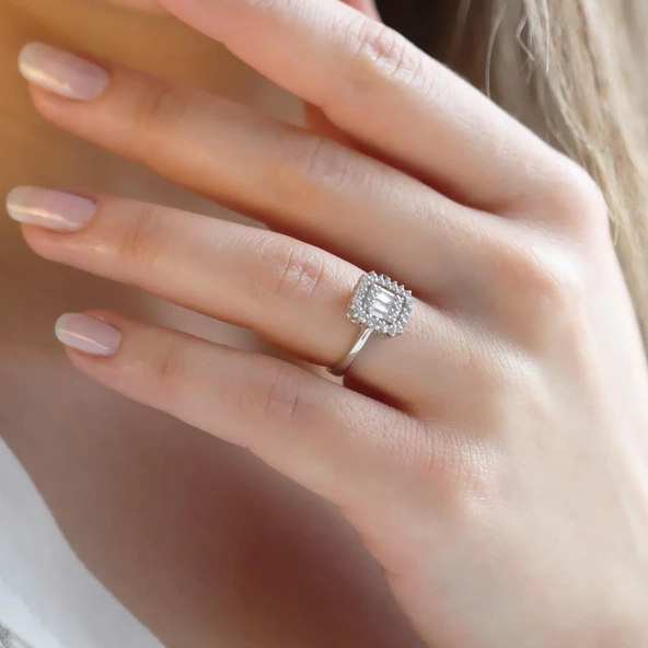 Baget Kesim Starlight Diamond Gümüş Yüzük ürün görseli 1