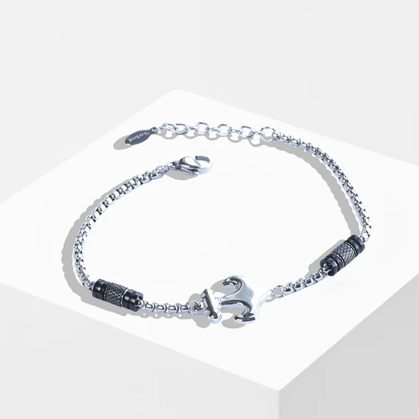 Deniz Çapalı Siyah Silver Çelik Erkek Bileklik ürün görseli 1