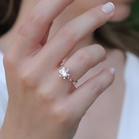 Lotus Çiçeği Rose Gold Kaplama Gümüş Yüzük ürün görseli 1
