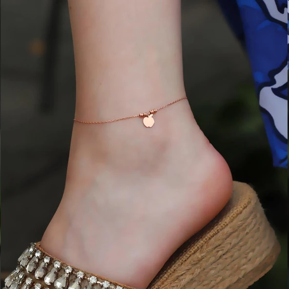 Rose Gold Kaplama Yarım Elma Figürlü Dorika Gümüş Halhal ürün görseli 1