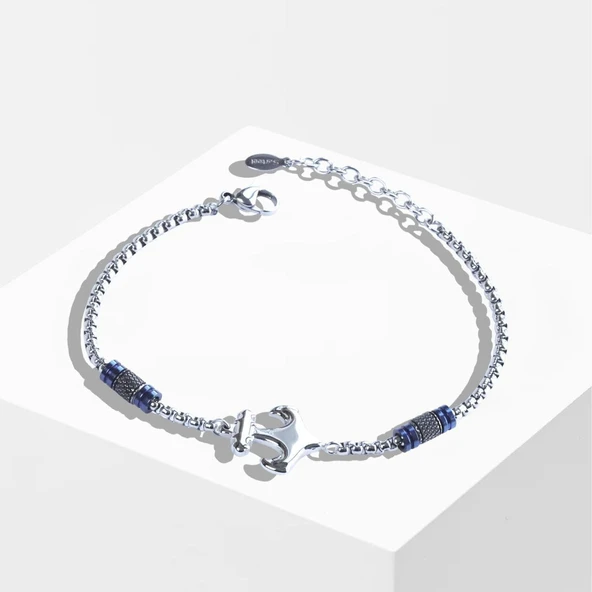 Deniz Çapalı Lacivert Silver Çelik Erkek Bileklik - Resim 2