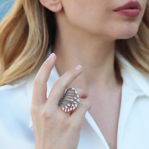 Turkuaz Taşlı Rose Gold Kaplama Gümüş Yüzük ürün görseli 1