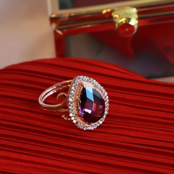 Ametis Taşlı Damla Prenses Model Rose Gold Kaplama Gümüş Yüzük ürün görseli 1