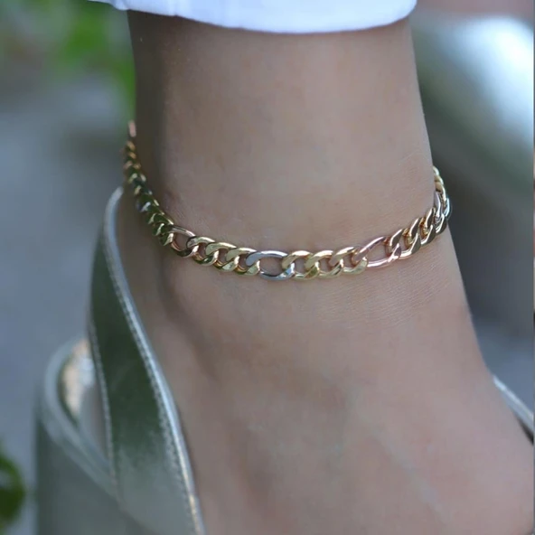 Gurmet Gold Rose ve Gold Kaplama 925 Ayar Gümüş Halhal ürün görseli 1