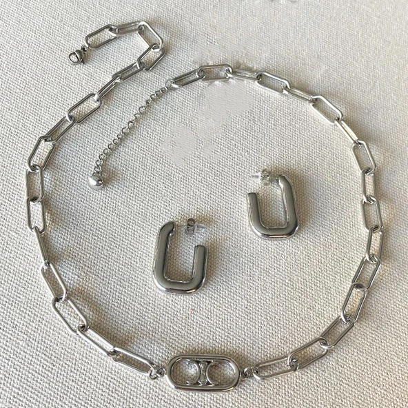Trend Kolye Küpe Çelik Kombin ürün görseli 1