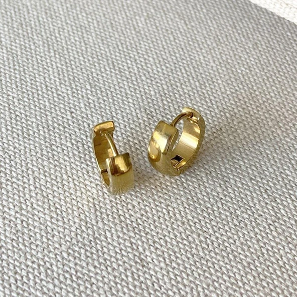 Taşlı Gold Halka Çelik Küpe Kombin - Resim 4