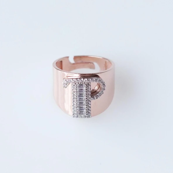 P Harfi Baget Taşlı Rose Gold Kaplama Gümüş Yüzük ürün görseli 1