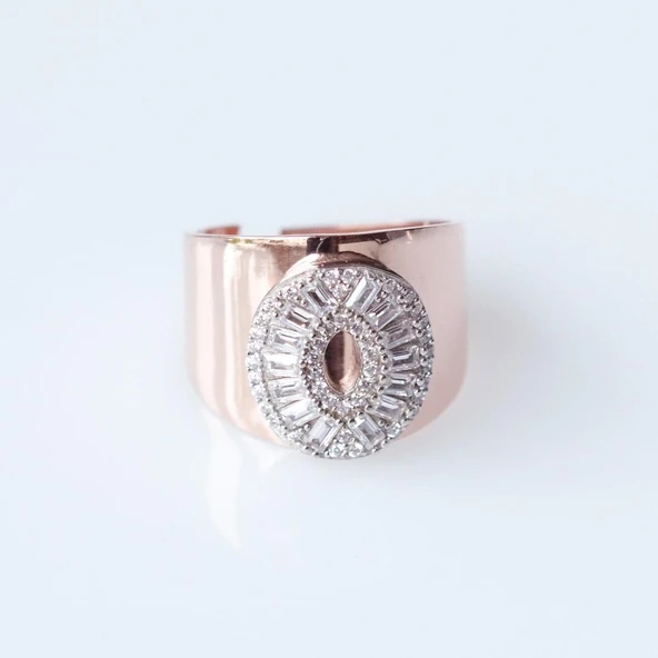 O Harfi Baget Taşlı Rose Gold Kaplama Gümüş Yüzük ürün görseli 1