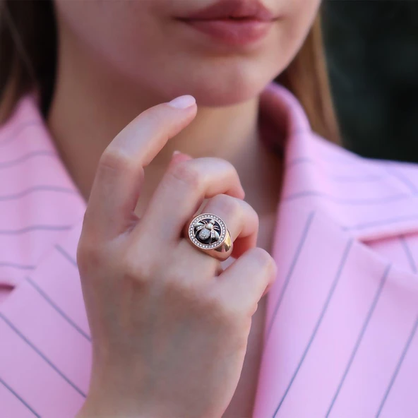 Zirkon Taşlı Arı Figürlü Rose Gold Kaplama Gümüş Yüzük ürün görseli 1