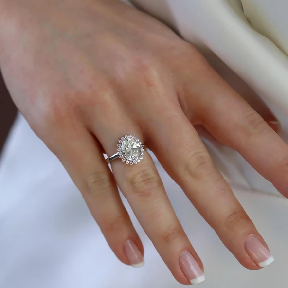 Elips 2.00 CT Sky Diamond Gümüş Yüzük - Resim 5