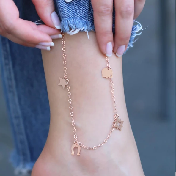 Figürlü Rose Gold Kaplama Gümüş Halhal ürün görseli 1