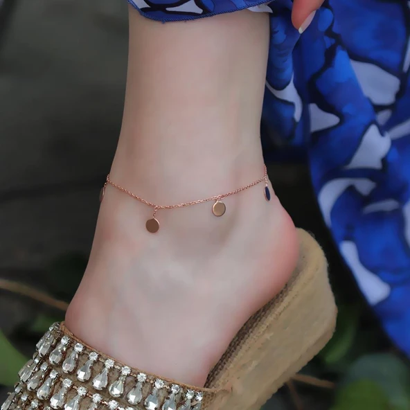 Rose Gold Kaplama Gümüş Para Halhal - Resim 2