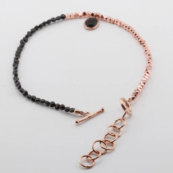 Oniks Taşlı Rose Gold Halhal - Resim 2