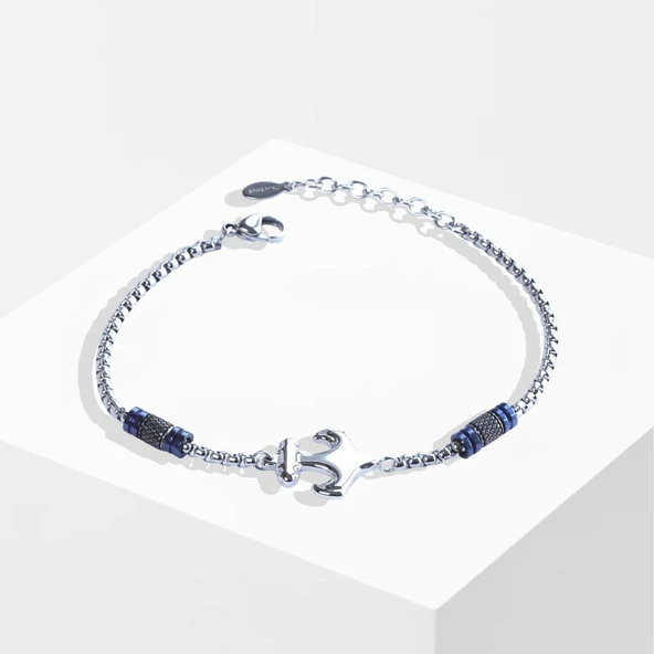 Deniz Çapalı Lacivert Silver Çelik Erkek Bileklik ürün görseli 1