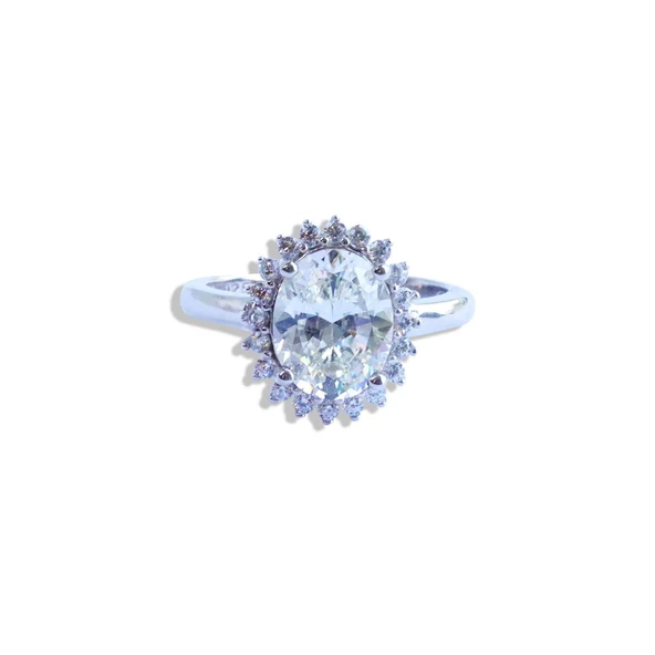 Elips 2.00 CT Sky Diamond Gümüş Yüzük - Resim 6