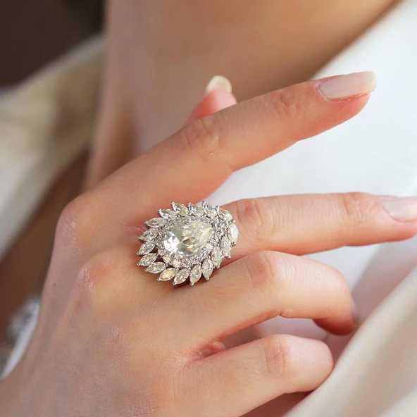 Okyanusun Kalbi Damla Sky Diamond Gümüş Yüzük ürün görseli 1