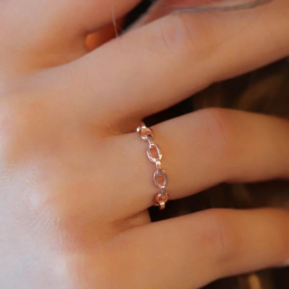 Rose Gold Kaplama 925 Ayar Gümüş Zincir Modeli Yüzük ürün görseli 1