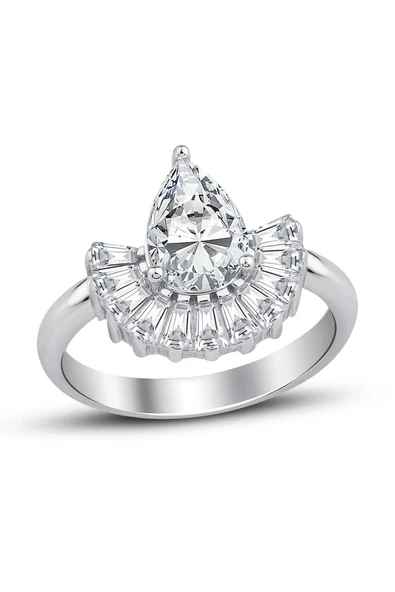 Sky Diamond Küçük Baget Taşlarla Süslenmiş Yelpaze Montür Tektaş ürün görseli 1