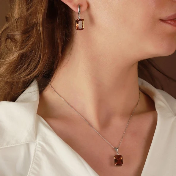 Zultanit Taşlı Emerald Kesim Gümüş Set ürün görseli 1