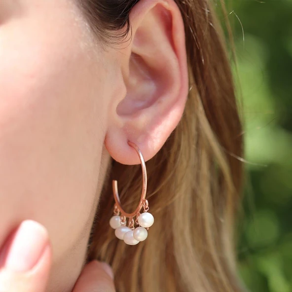 Sıra İncili Rose Gold Kaplama Gümüş Küpe ürün görseli 1