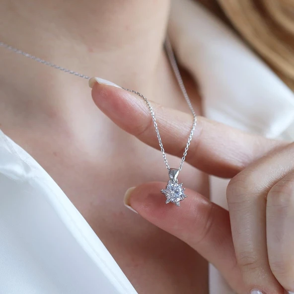 Lotus Çiçeği Zirkon Taşlı Gümüş Set - Resim 5