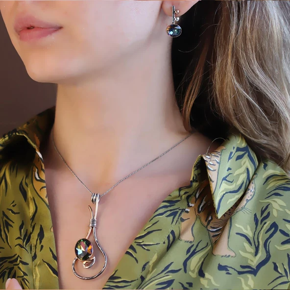 Azotic Topaz Taşlı El İşi Otantik Gümüş Set ürün görseli 1